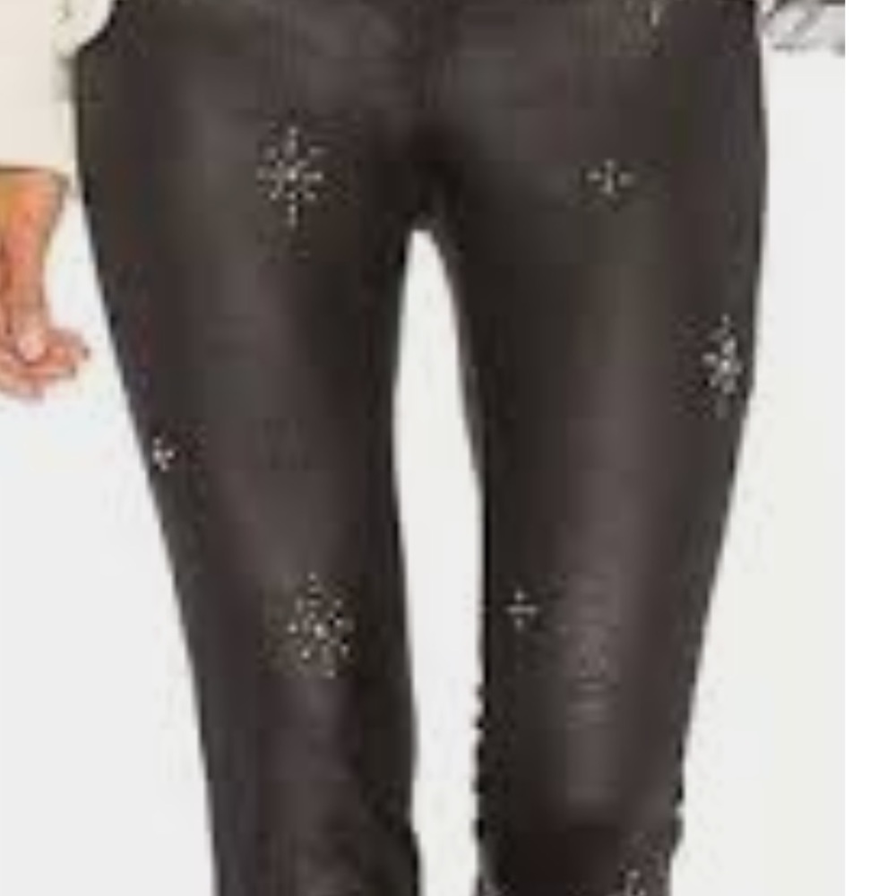 #19 free people jeans pants vegan skinny fit black embellished women size 28